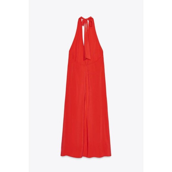 ZARA HALTER TIE MIDI DRESS - Picture 3 of 4